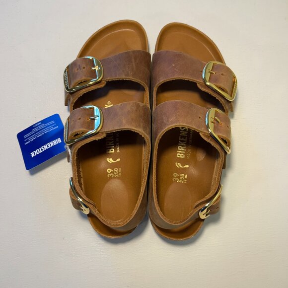 Birkenstock Milano Big Buckle Oiled Leather Sandals - Picture 10 of 15